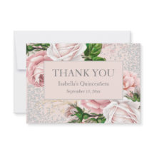 Quinceañera Pink Floral Silver Gliter Obrigado