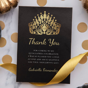 Cartão De Agradecimento Quinceanera Princesa Tiara Crown Monograma
