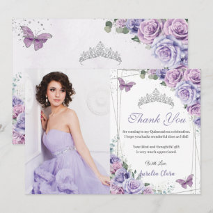 Cartão De Agradecimento Quinceañera Purple Borboletas Florais 16 Anivers