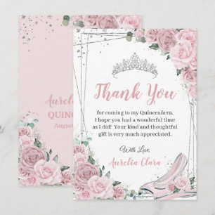 Cartão De Agradecimento Quinceañera Rosa Suave Floral Doce 16 Cinderela