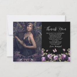 Cartão De Agradecimento Quinceañera Roxo Gótico e Moody Negra