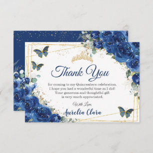 Cartão De Agradecimento Quinceañera Royal Blue Floral Butterflies Aniversá
