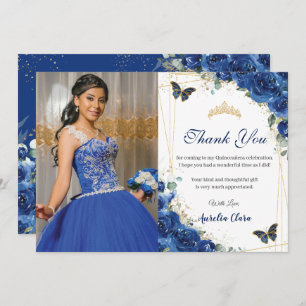 Cartão De Agradecimento Quinceañera Royal Blue Floral Butterflies Aniversá