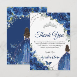 Cartão De Agradecimento Quinceañera Royal Blue Floral Princesa Aniversário