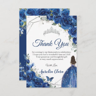 Cartão De Agradecimento Quinceañera Royal Blue Floral Princesa Aniversário