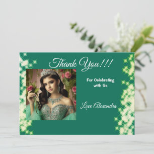 Cartão De Agradecimento Quinceanera Sage Green Elegant Princesa Foto