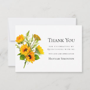 Cartão De Agradecimento Quinceanera Sunflower Buquê Personalizado