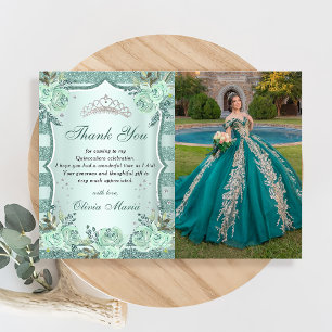Cartão de Agradecimento Quinceanera Verde Real Pra
