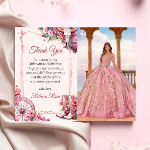Cartão de Agradecimento Quinceanera Western Rústic
