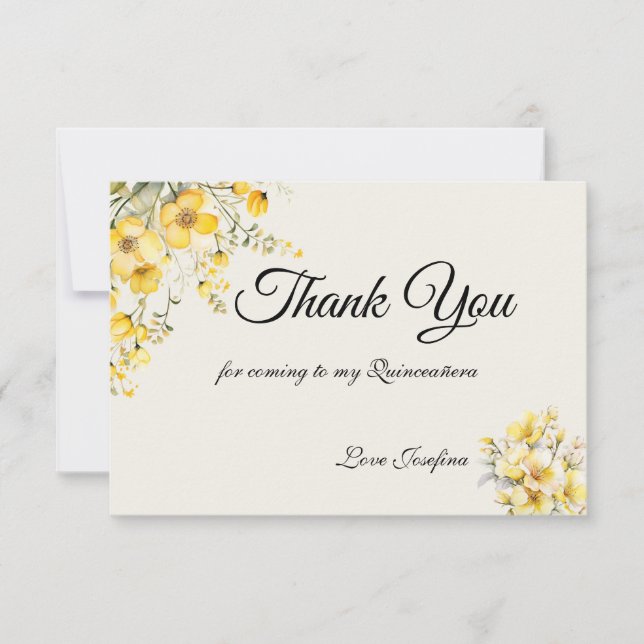 Cartão De Agradecimento Quinceanera yellow gold Thank You Card (Frente)