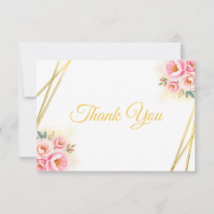 Cartão de Agradecimento Quinceñera Floral Rosa e D