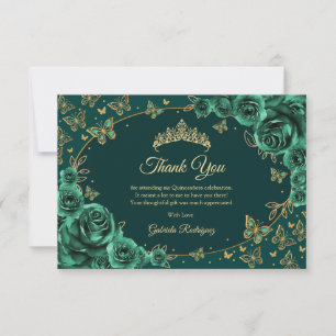 Cartão De Agradecimento Quinze Anos Dourado Verde Esmeralda