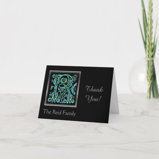 Cartão De Agradecimento R Monogram "Masselle Blue" and Name Thank You Card (Frente)