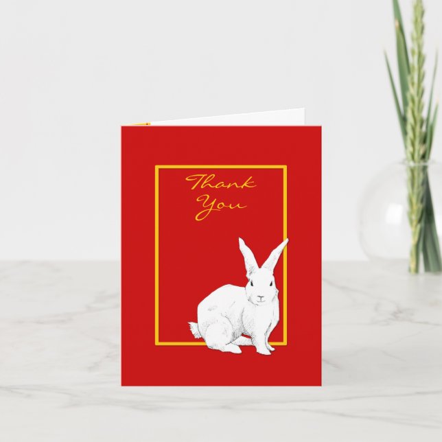 Cartão De Agradecimento Rabbit red Thank You Note Card (Frente)