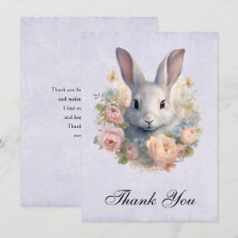 Cartão De Agradecimento Rabbit Surrounded by Pastel Flowers Cute
