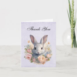 Cartão De Agradecimento Rabbit Surrounded by Pastel Flowers Cute