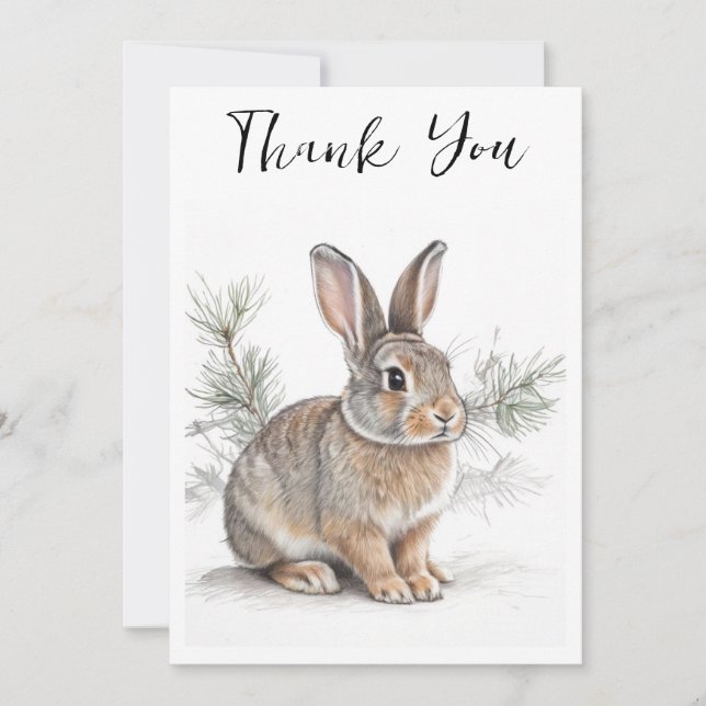 Cartão De Agradecimento Rabbit with Pine  Wildlife Thank You Card (Frente)