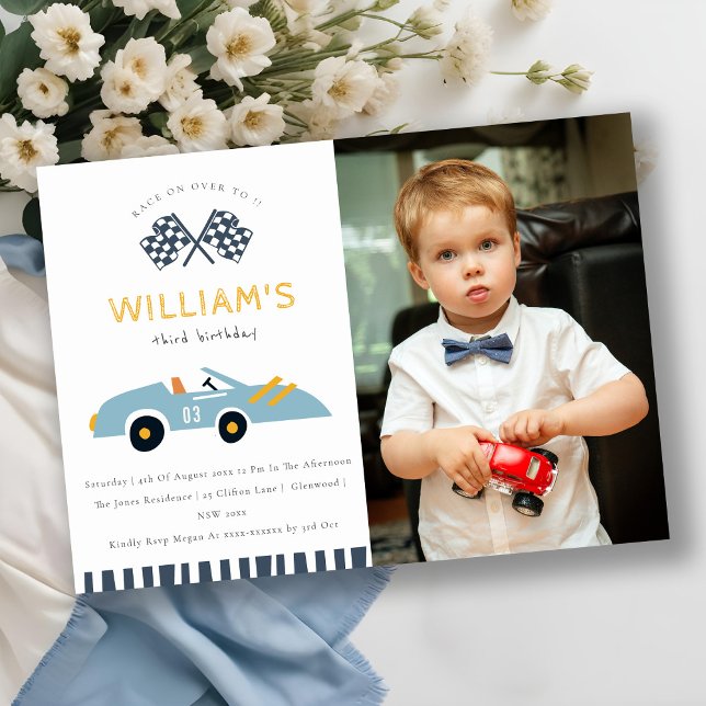 Cartão De Agradecimento Race On Over RaceCar Foto Qualquer Aniversário De  (Criador carregado)