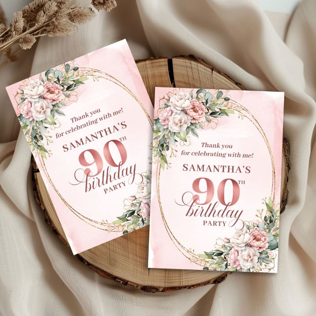 Cartão De Agradecimento Radiant Pale Pink Gold Eucalyptus 90th Birthday   (Radiant Pale Pink Gold Eucalyptus 90th Birthday Thank You

)