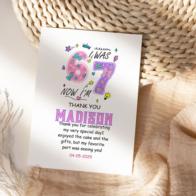 Cartão De Agradecimento Rainbow 7th Birthday | “I Was 6, Now 7” Party (Rainbow 7th Birthday | “I Was 6, Now 7” Party Thank You Card)