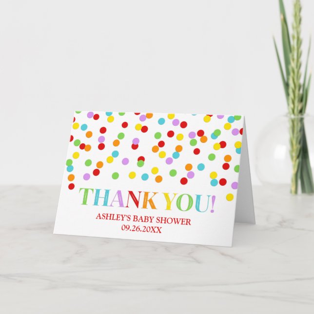 Cartão De Agradecimento Rainbow Confetti Baby Shower Thank You Card (Frente)