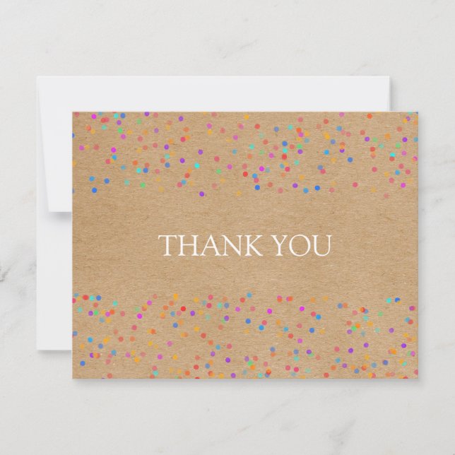 Cartão De Agradecimento Rainbow Confetti Rustic Kraft Script Business (Frente)