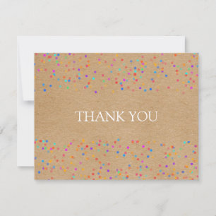 Cartão De Agradecimento Rainbow Confetti Rustic Kraft Script Business