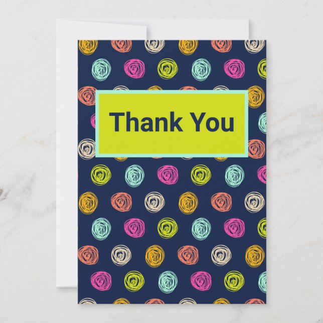 Cartão De Agradecimento Rainbow Doodle Dot Confetti on Navy Wrapping Paper (Frente)
