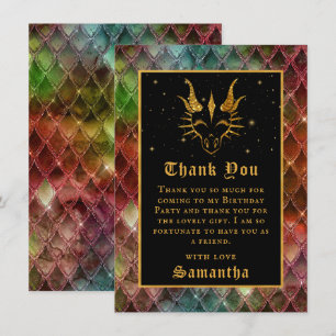 Cartão De Agradecimento Rainbow Dragon Escala Dourada Faux Glitter Anivers