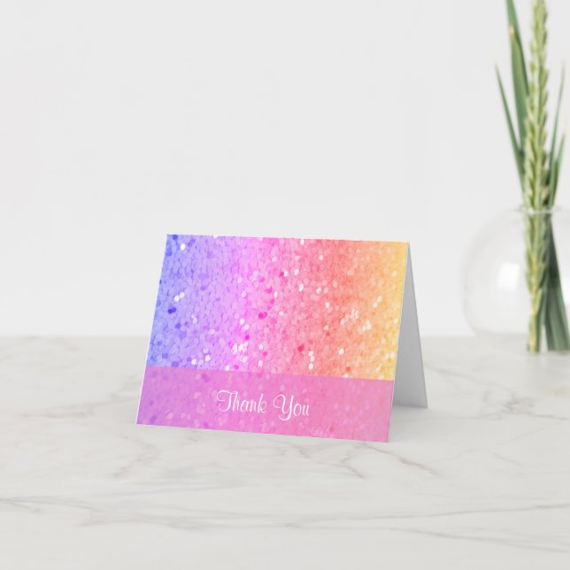 Cartão De Agradecimento Rainbow Glitter Thank You Card (Frente)