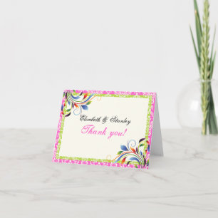 Cartão De Agradecimento Rainbow scroll leaf damask wedding Thank You
