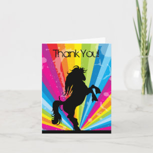 Cartão De Agradecimento Rainbow Techno Silhouette Rearing Horse Obrigado