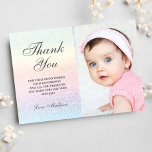 Cartão De Agradecimento Rainbow Thank You Cards Glitter Photo<br><div class="desc">Send a personalized birthday party thank you with this rainbow glitter typography ombre,  just add your photo!  Gender neutral design is suitable for a boy or girl.
Add your photo and change text (color,  font style,  size and position) by clicking the "CUSTOMIZE IT" button.</div>