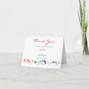 Cartão De Agradecimento Rainbow Theme Birds Flowers Wedding Thank You