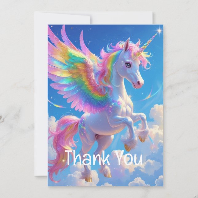 Cartão De Agradecimento Rainbow Winged Prancing Unicorn (Frente)