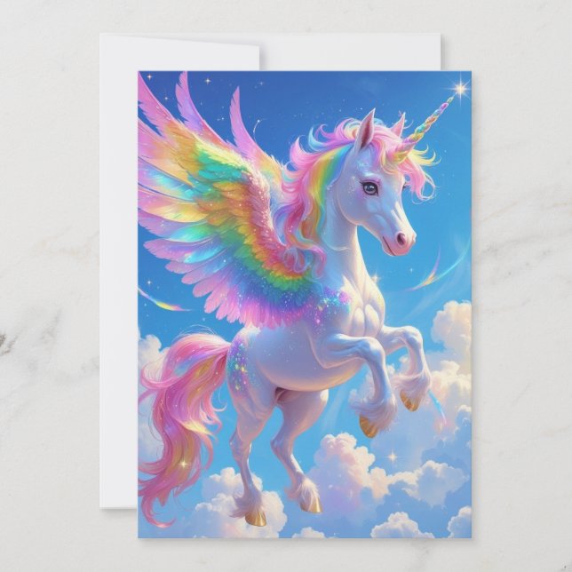 Cartão De Agradecimento Rainbow Winged Prancing Unicorn (Frente)