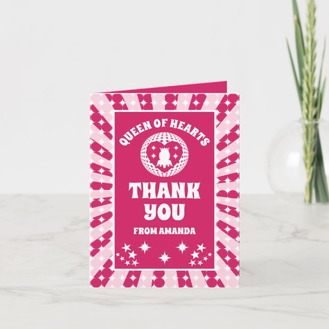 Cartão De Agradecimento Rainha Retro Magenta de Copas Aniversário Obrigado (Frente)