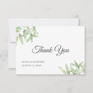 Cartão De Agradecimento Ramo de Oliva Elegante. Casamento simples botânico