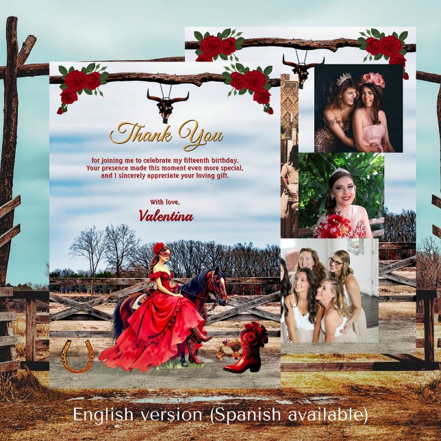 Cartão De Agradecimento Ranch Mascarada Quinceañera 15 Aniversário (Ranch Masquerade Quinceañera 15th Birthday Thank You Card)
