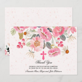 Cartão De Agradecimento Rapariga Baptism Aquarela Cor Rosa