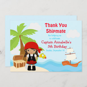 Cartão De Agradecimento Rapariga Pirata Americana Custa Vermelha