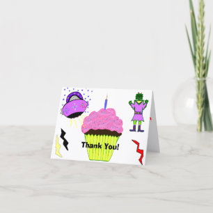 Cartão De Agradecimento Rapariga Robô - Aniversário de Cupcake Rosa