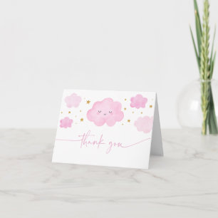 Cartão De Agradecimento Rapariga Rosa Nuvem Estrelas Bebê Sprinkle