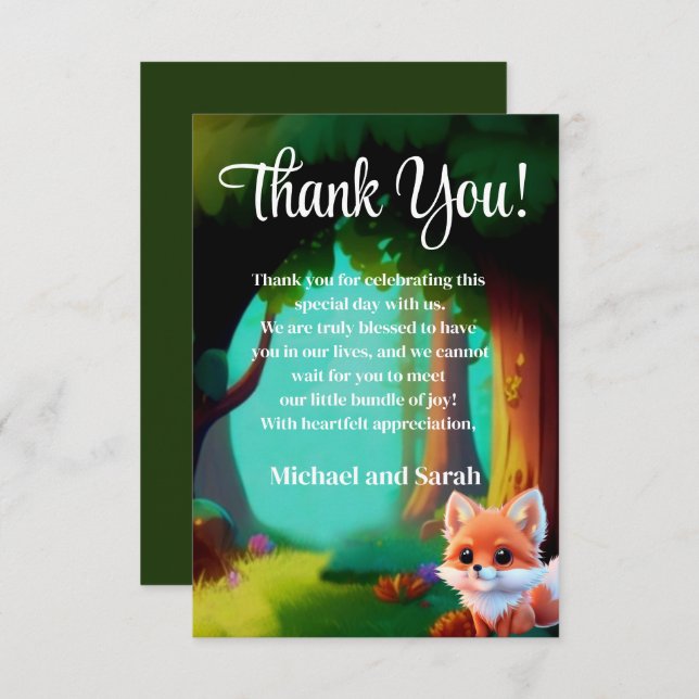 Cartão De Agradecimento Raposa-bebê fofa da floresta florestal (Frente/Verso)