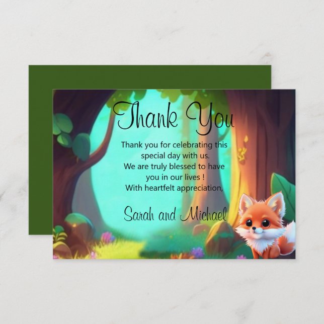 Cartão De Agradecimento Raposa-bebê fofa de amigos da floresta (Frente/Verso)