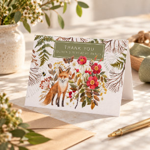 Cartão De Agradecimento Raposa Caprichosa da Floresta e Flor Silvestre Ver