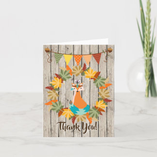 Cartão De Agradecimento Raposa Tribal e Folha de outono Colorida