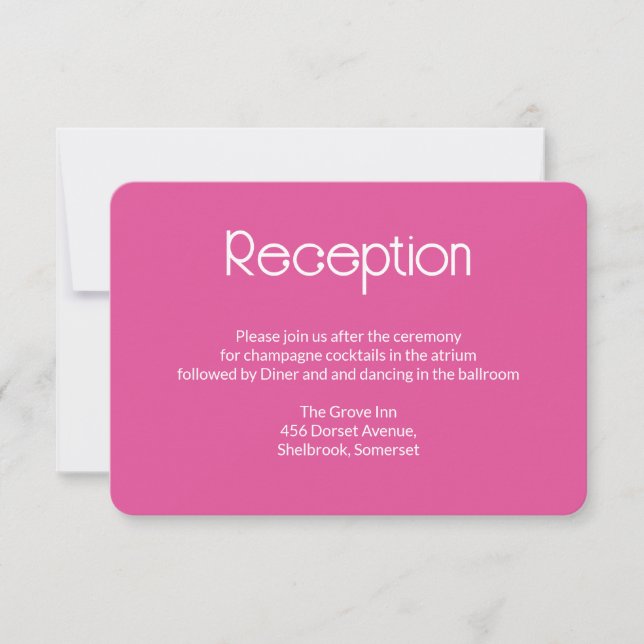 Cartão De Agradecimento Raspberry  Pink Wedding Reception Card (Frente)