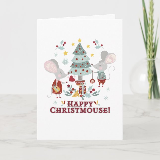 Cartão De Agradecimento Rato de Natal Feliz (Frente)