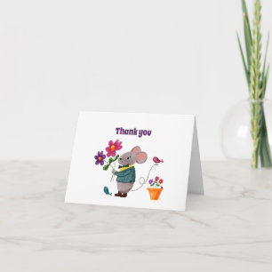 Cartão De Agradecimento Ratozinho Fofo com Flores